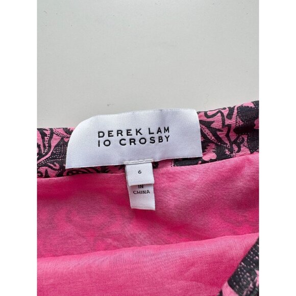 DEREK LAM 10 CROSBY Pink Black Floral Asymmetrical Tulip Mini Skirt, Size 6 - Picture 9 of 11